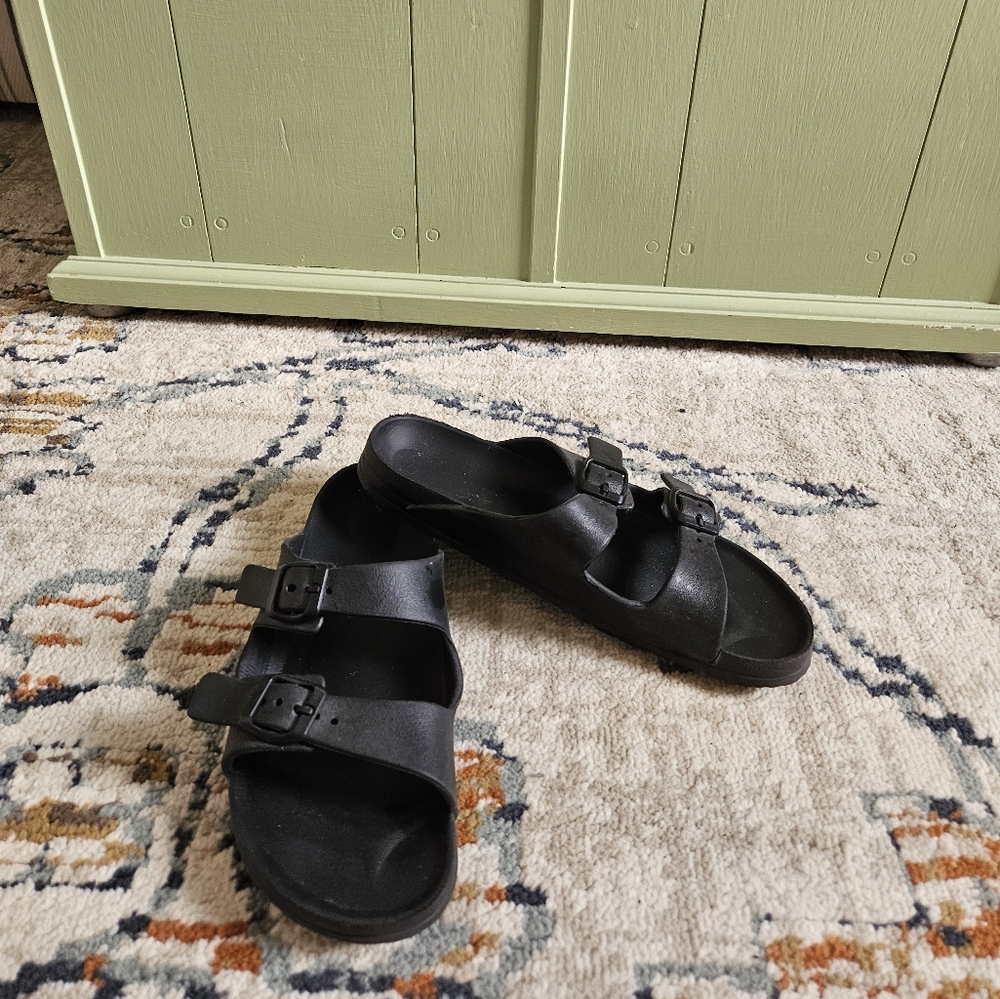 Black Birkenstock Style Buckle Sandals